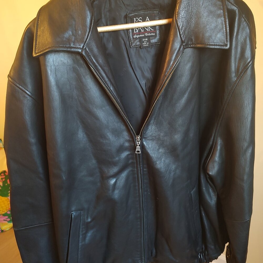 Jos. A. Bank Men's Black Leather Jacket - Pockets - Size 2XB